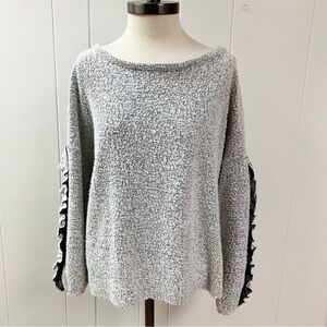 MILLIBON Y2K Vtg Speckled Knit Pullover Boho Sweater Small Gray Ruffle Sleeve